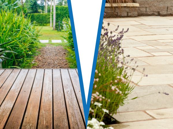 This image shows the difference between decking and paving in our Decking vs. Paving: What option is better? 