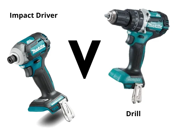 Makita impact driver versus drill shown side by side for quick comparison.