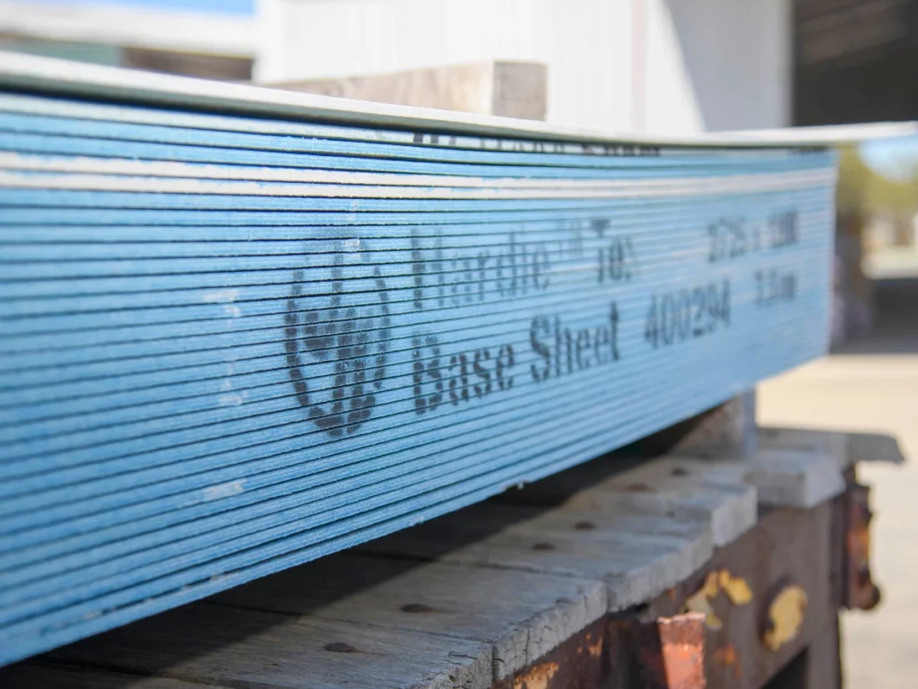 Stack of James Hardie fibre cement sheets ready for installation at our Timber Yard Busselton